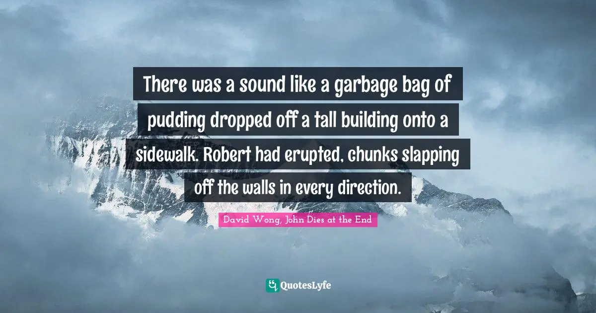 There was a sound like a garbage bag of pudding dropped off a tall building onto a sidewalk. Robert had erupted, chunks slapping off the walls in every direction.