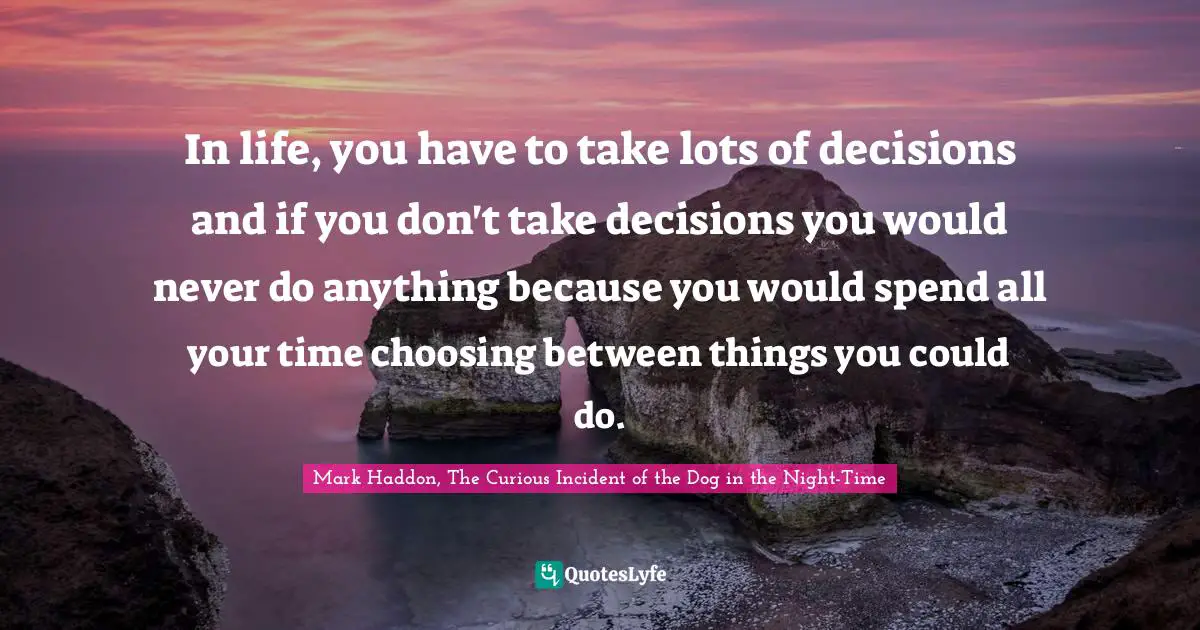 In life, you have to take lots of decisions and if you don't take decisions you would never do anything because you would spend all your time choosing between things you could do.