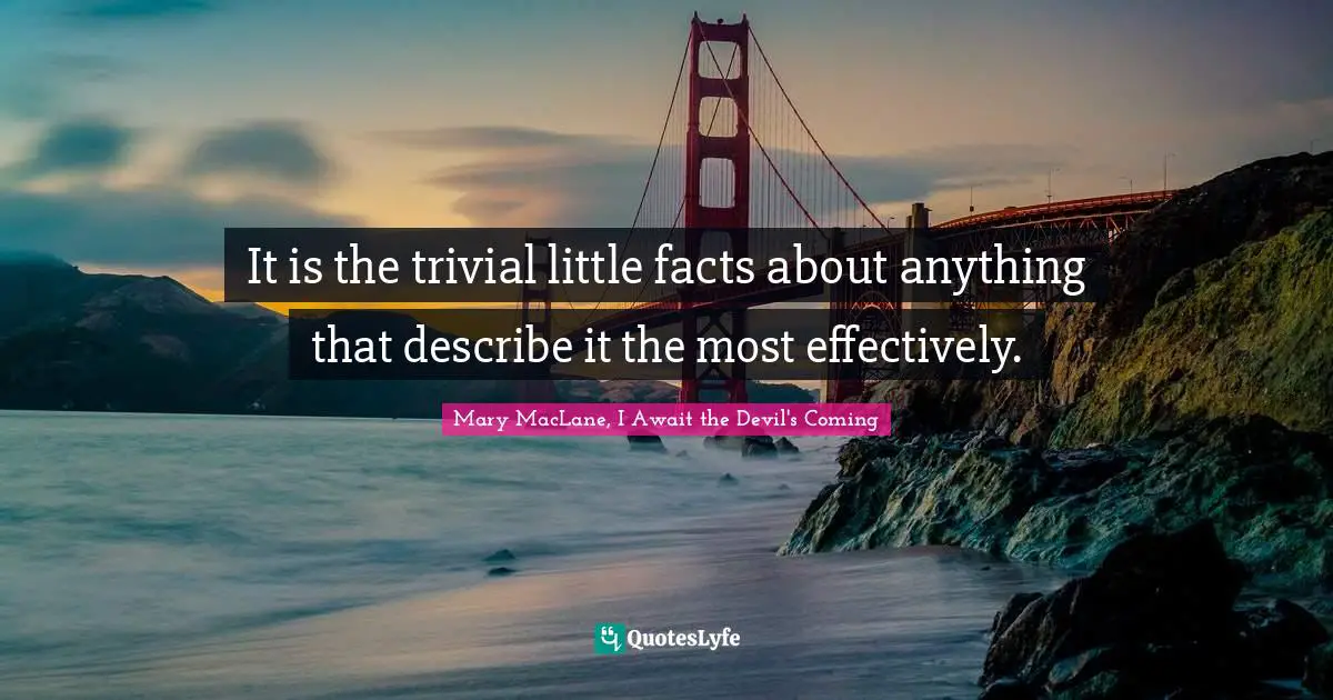 It is the trivial little facts about anything that describe it the most effectively.