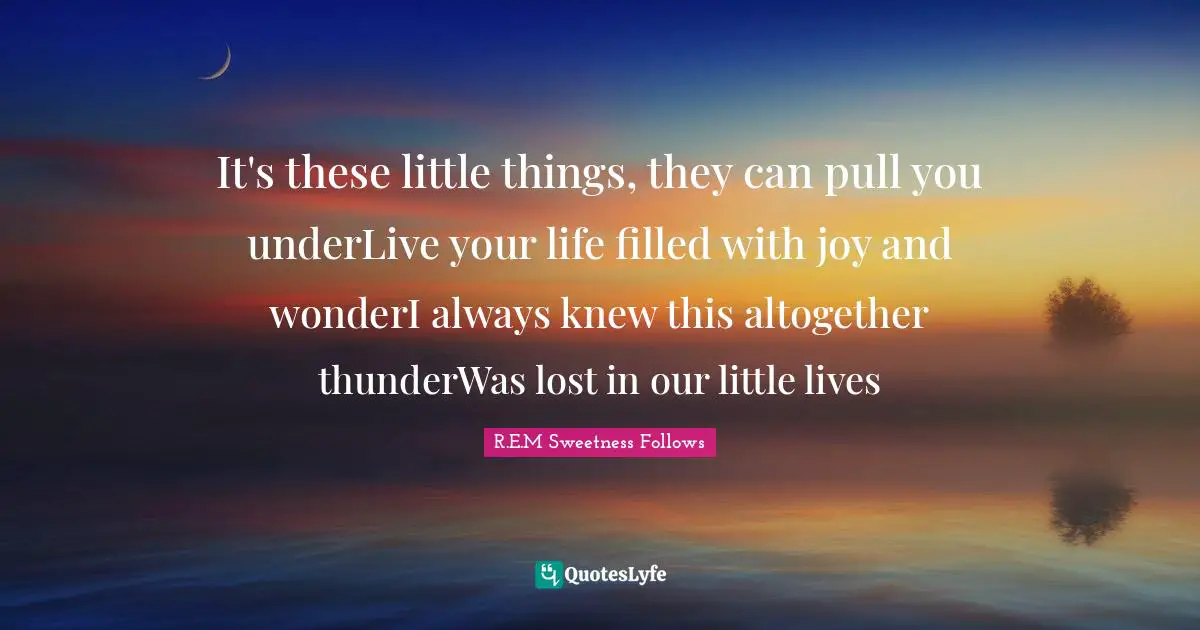 It's these little things, they can pull you underLive your life filled with joy and wonderI always knew this altogether thunderWas lost in our little lives
