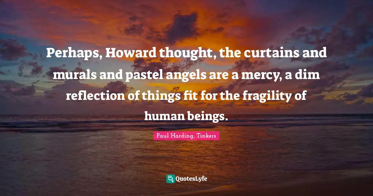 Perhaps, Howard thought, the curtains and murals and pastel angels are a mercy, a dim reflection of things fit for the fragility of human beings.