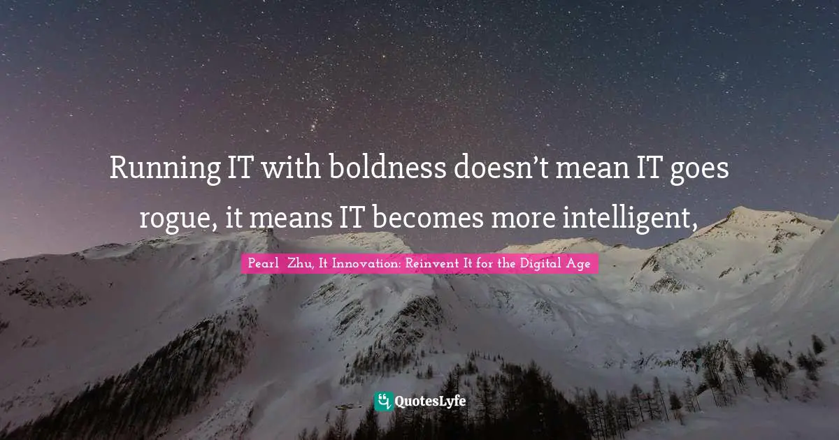 Pearl  Zhu, It Innovation: Reinvent It For The Digital Age Quotes: "Running IT with boldness doesn’t mean IT goes rogue, it means IT becomes more intelligent, "