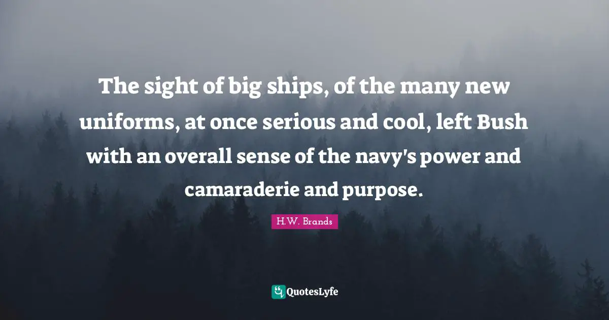 The sight of big ships, of the many new uniforms, at once serious and cool, left Bush with an overall sense of the navy's power and camaraderie and purpose.