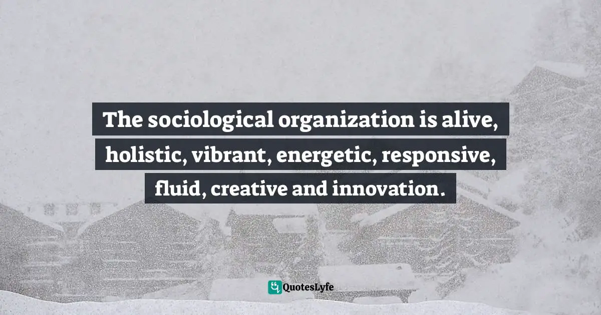 The sociological organization is alive, holistic, vibrant, energetic, responsive, fluid, creative and innovation.