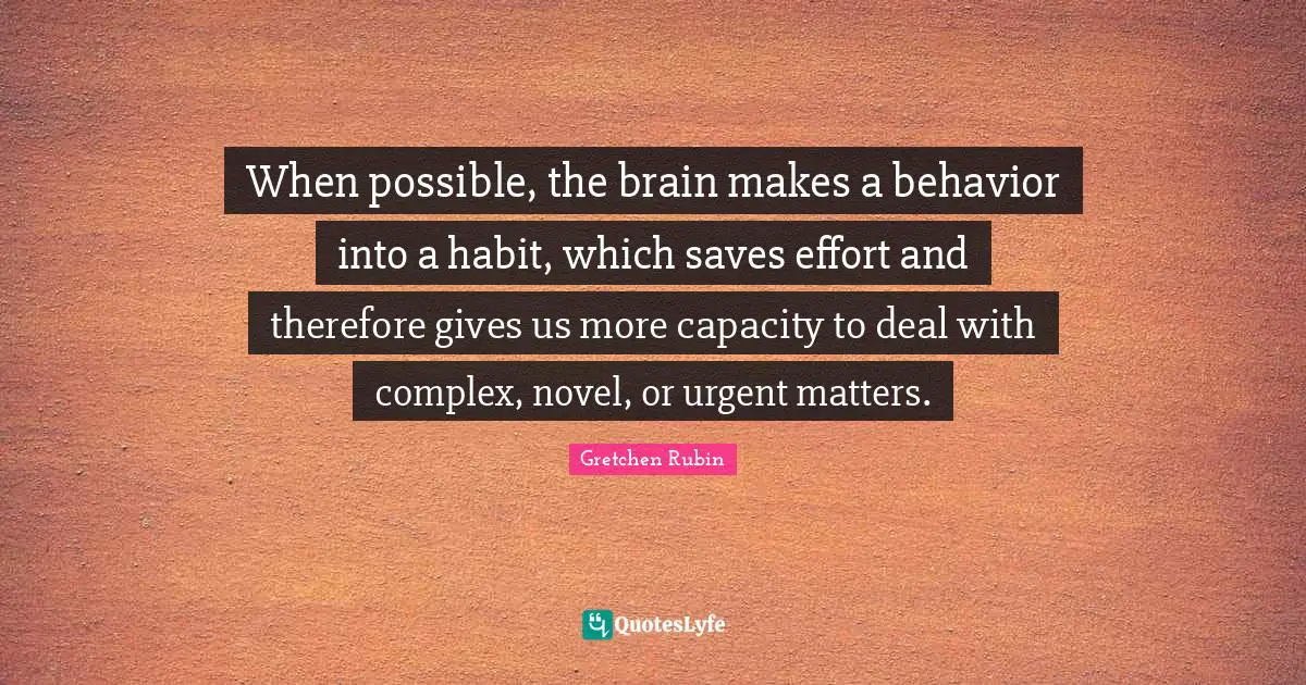 When possible, the brain makes a behavior into a habit, which saves effort and therefore gives us more capacity to deal with complex, novel, or urgent matters.