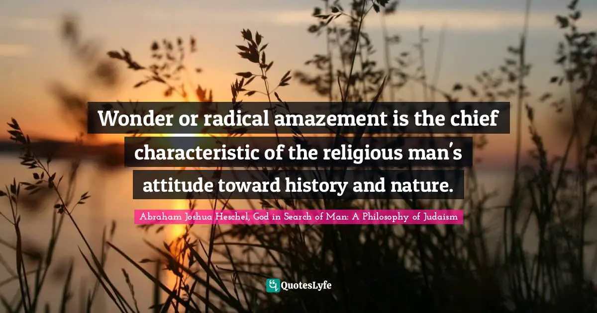 Wonder or radical amazement is the chief characteristic of the religious man's attitude toward history and nature.
