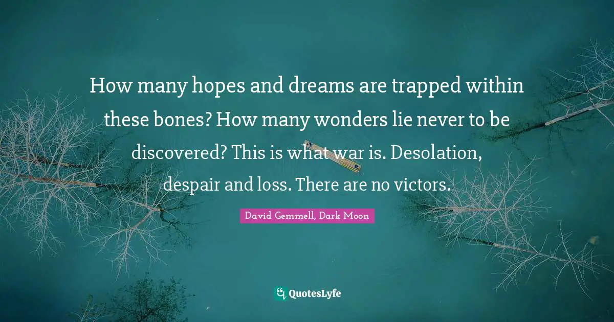 How many hopes and dreams are trapped within these bones? How many wonders lie never to be discovered? This is what war is. Desolation, despair and loss. There are no victors.