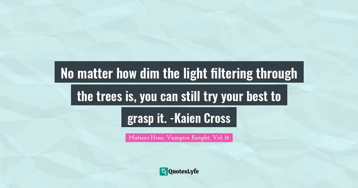 No matter how dim the light filtering through the trees is, you can still try your best to grasp it. -Kaien Cross