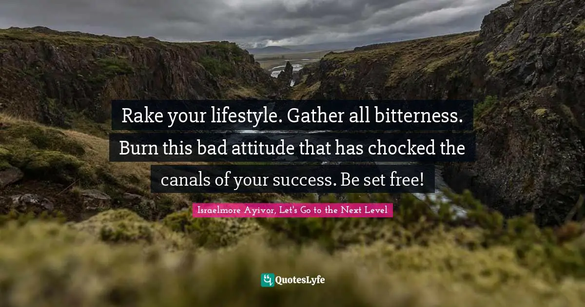 Rake your lifestyle. Gather all bitterness. Burn this bad attitude that has chocked the canals of your success. Be set free!