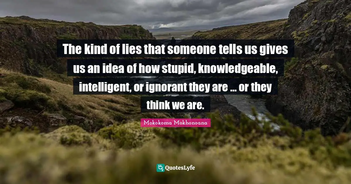 Mokokoma Mokhonoana Quotes: The kind of lies that someone tells us gives us an idea of how stupid, knowledgeable, intelligent, or ignorant they are … or they think we are.