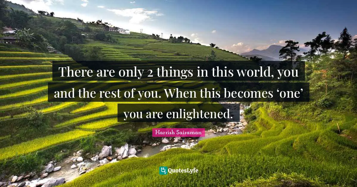 There are only 2 things in this world, you and the rest of you. When this becomes ‘one’ you are enlightened.
