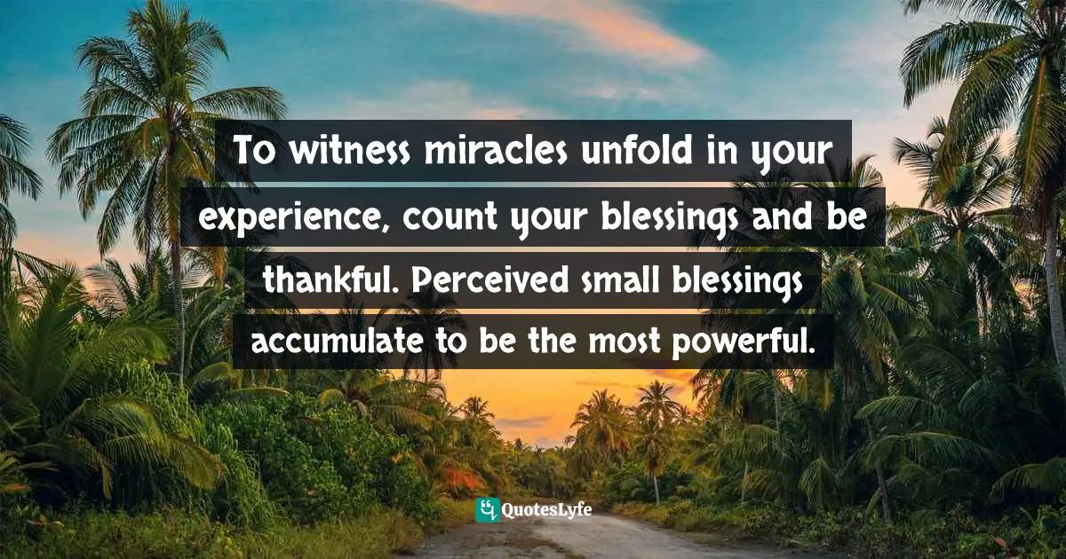 To witness miracles unfold in your experience, count your blessings and be thankful. Perceived small blessings accumulate to be the most powerful.