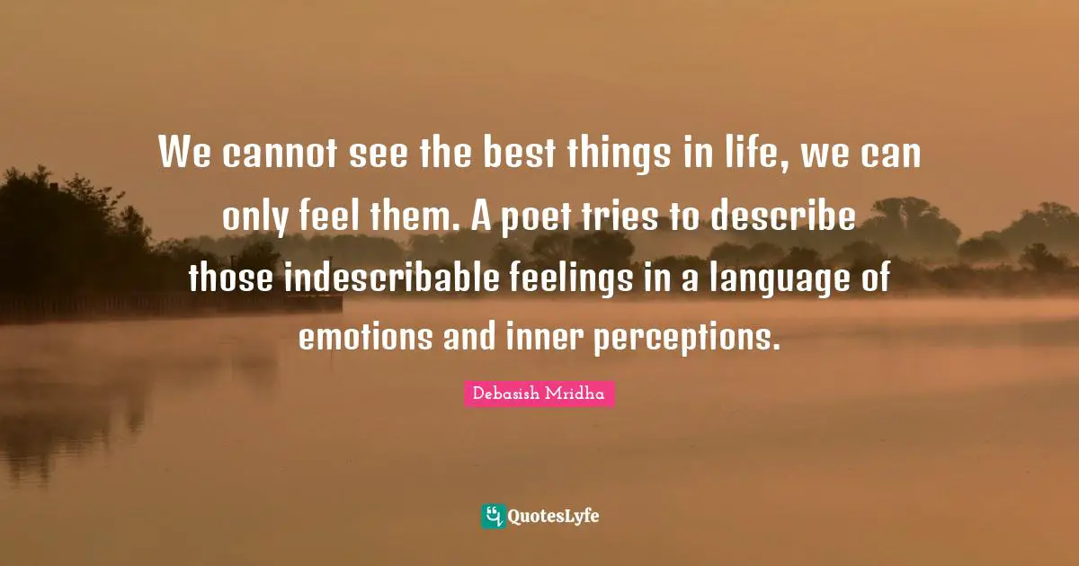 Best Things In Life Quotes: "We cannot see the best things in life, we can only feel them. A poet tries to describe those indescribable feelings in a language of emotions and inner perceptions."