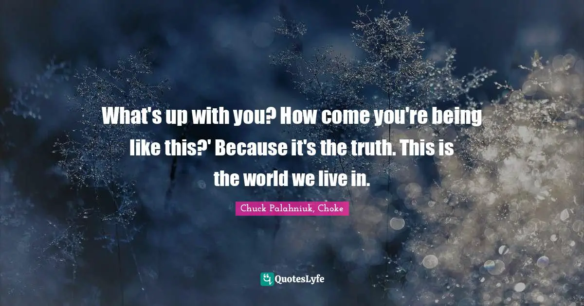 What's up with you? How come you're being like this?' Because it's the truth. This is the world we live in.