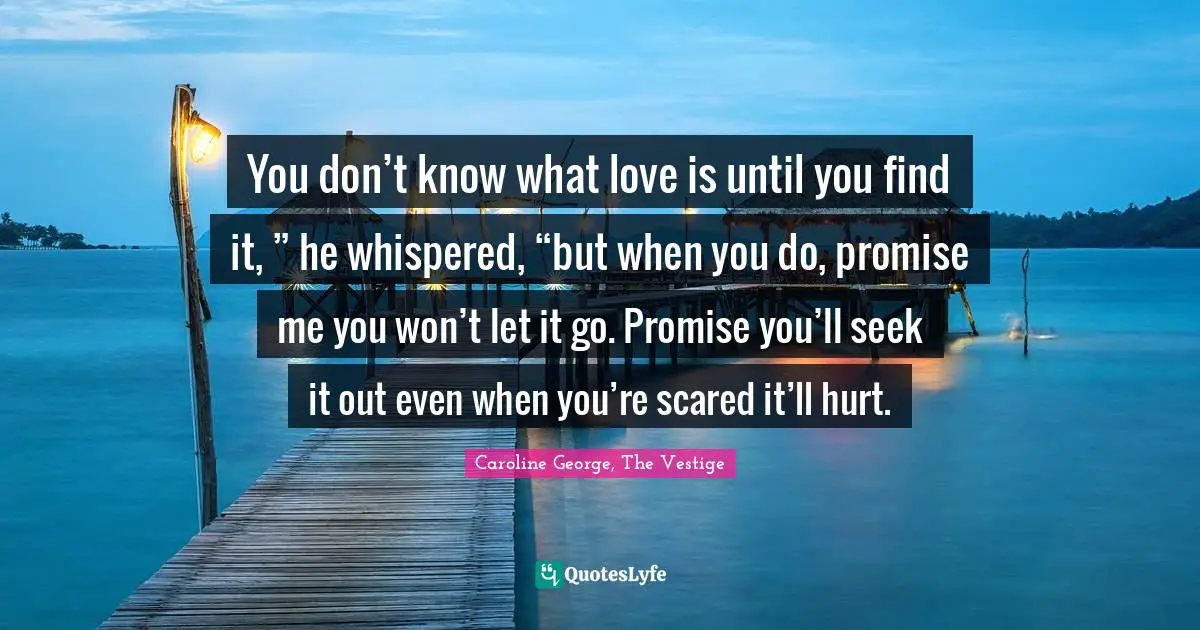 You don’t know what love is until you find it, ” he whispered, “but when you do, promise me you won’t let it go. Promise you’ll seek it out even when you’re scared it’ll hurt.