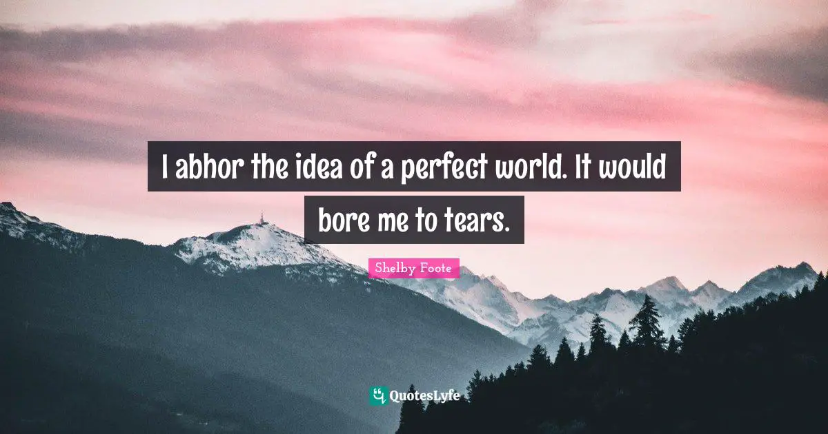 I Abhor The Idea Of A Perfect World It Would Bore Me To Tears Quote By Shelby Foote Quoteslyfe