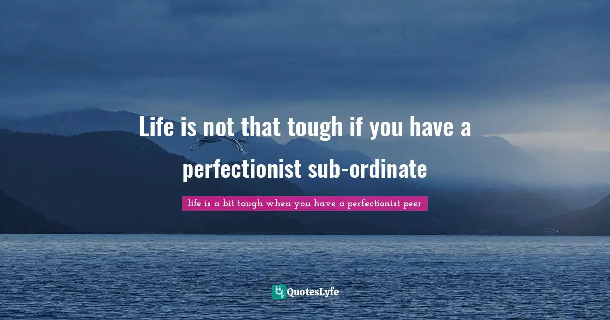 Life is not that tough if you have a perfectionist sub-ordinate