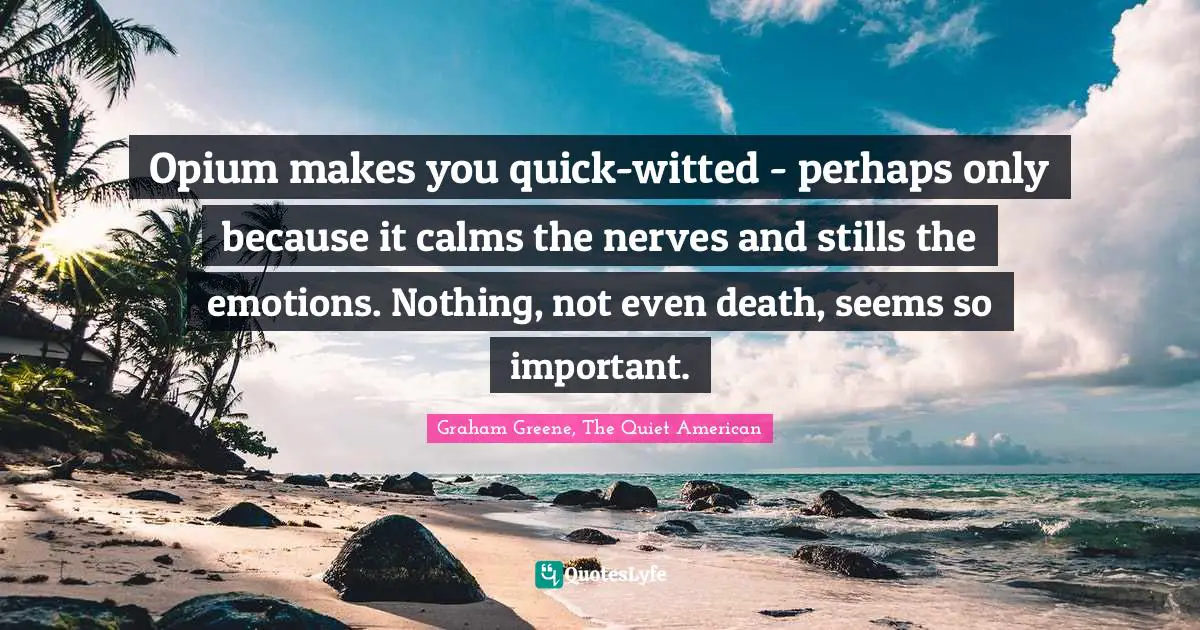 Opium makes you quick-witted - perhaps only because it calms the nerves and stills the emotions. Nothing, not even death, seems so important.