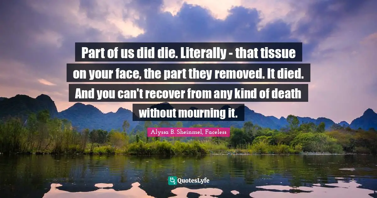 Part of us did die. Literally - that tissue on your face, the part they removed. It died. And you can't recover from any kind of death without mourning it.