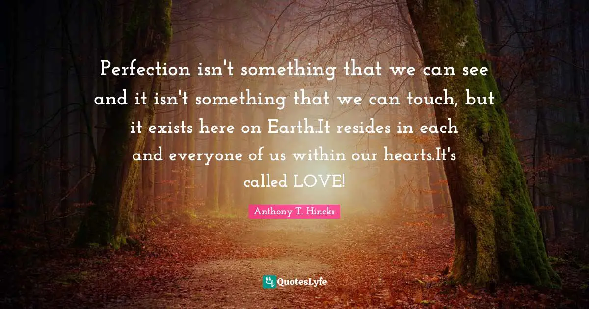 Perfection isn't something that we can see and it isn't something that we can touch, but it exists here on Earth.It resides in each and everyone of us within our hearts.It's called LOVE!