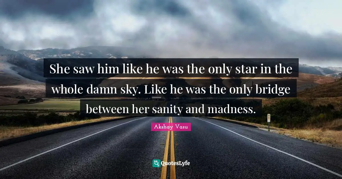 Bridge Quotes: "She saw him like he was the only star in the whole damn sky. Like he was the only bridge between her sanity and madness."