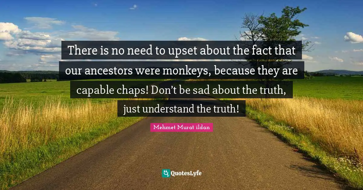 There is no need to upset about the fact that our ancestors were monkeys, because they are capable chaps! Don’t be sad about the truth, just understand the truth!