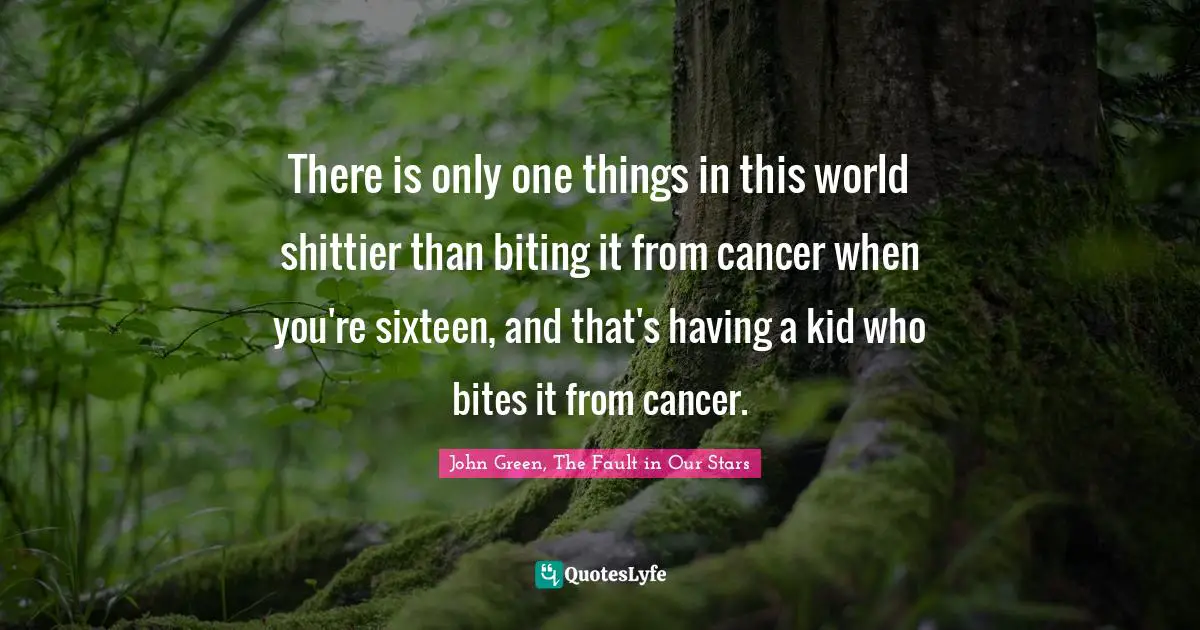 There is only one things in this world shittier than biting it from cancer when you're sixteen, and that's having a kid who bites it from cancer.