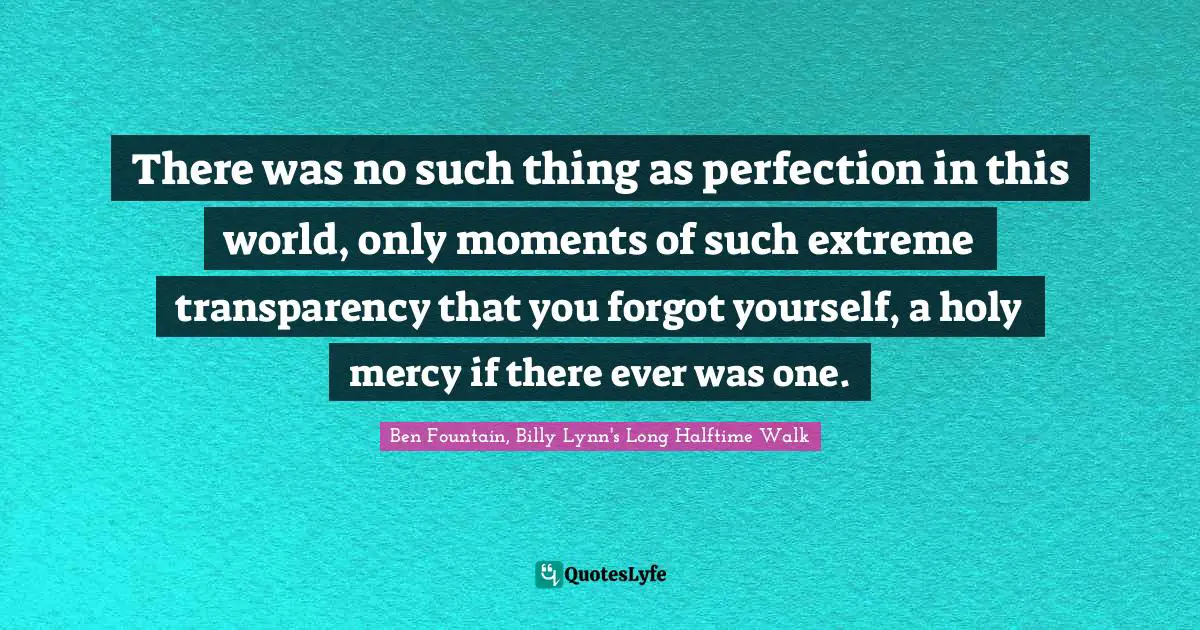 There was no such thing as perfection in this world, only moments of such extreme transparency that you forgot yourself, a holy mercy if there ever was one.