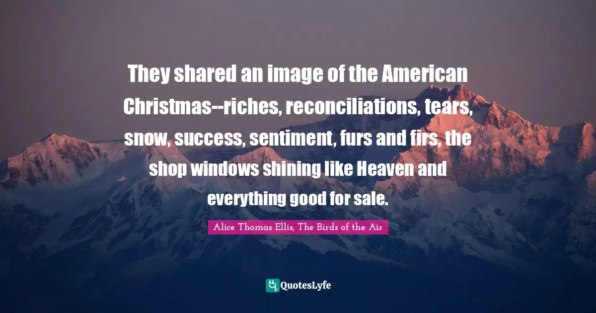 They shared an image of the American Christmas--riches, reconciliations, tears, snow, success, sentiment, furs and firs, the shop windows shining like Heaven and everything good for sale.