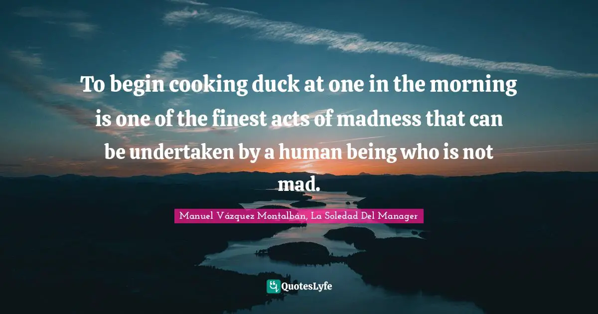 To begin cooking duck at one in the morning is one of the finest acts of madness that can be undertaken by a human being who is not mad.