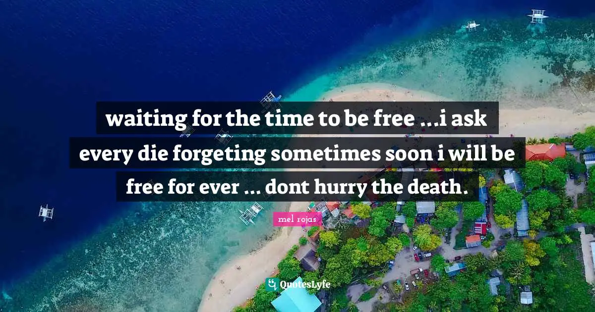 waiting for the time to be free ...i ask every die forgeting sometimes soon i will be free for ever ... dont hurry the death.