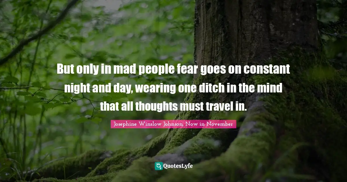 But only in mad people fear goes on constant night and day, wearing one ditch in the mind that all thoughts must travel in.