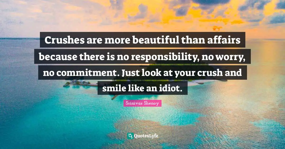 Crushes are more beautiful than affairs because there is no responsibility, no worry, no commitment. Just look at your crush and smile like an idiot.