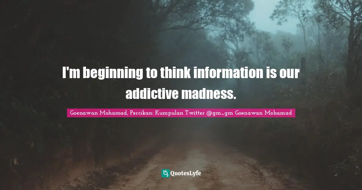 Goenawan Mohamad Quotes: "I'm beginning to think information is our addictive madness."
