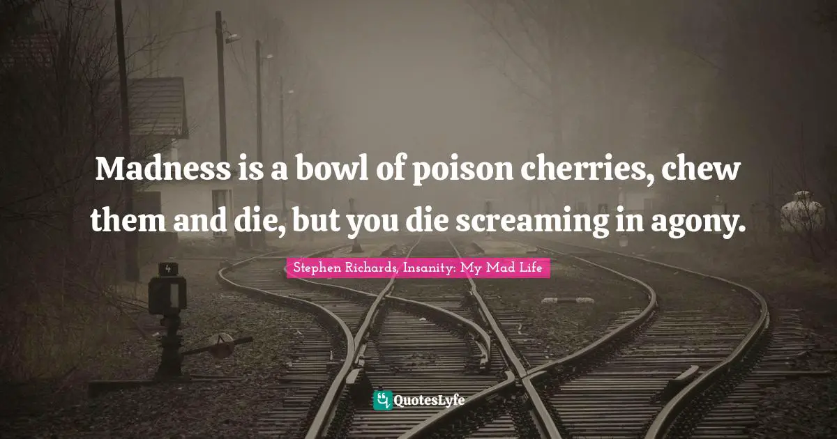 Madness is a bowl of poison cherries, chew them and die, but you die screaming in agony.