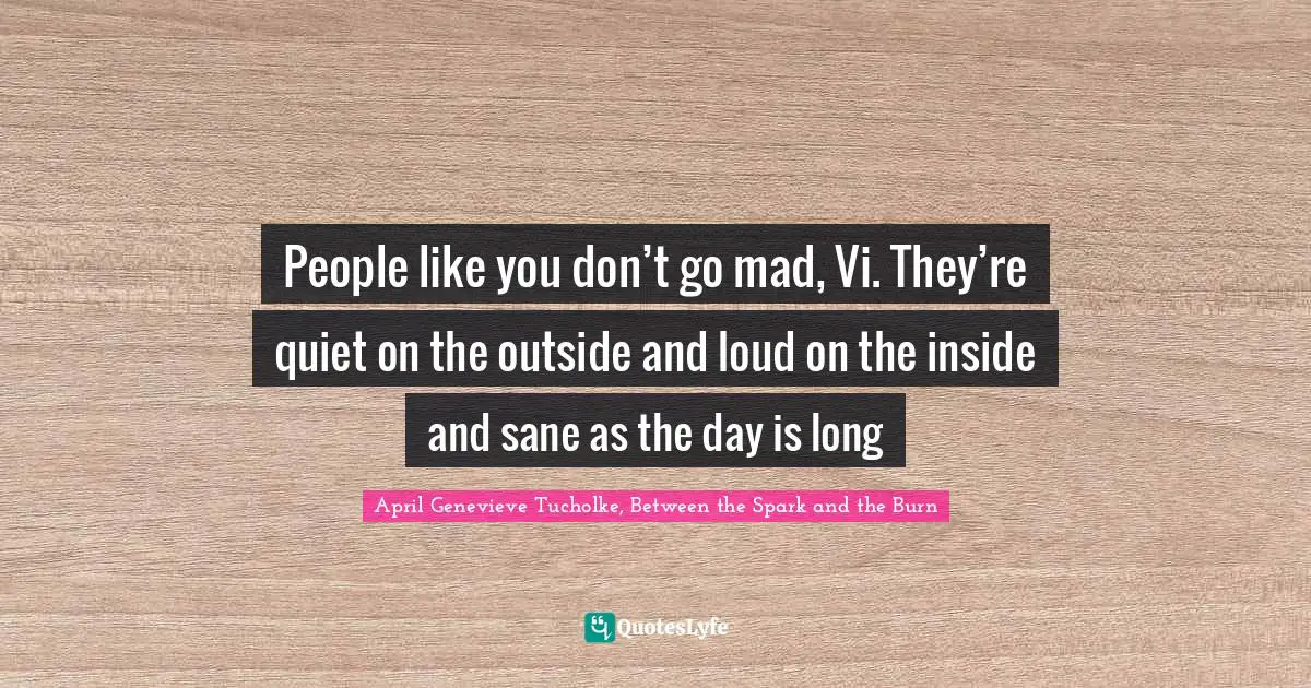 April Genevieve Tucholke, Between The Spark And The Burn Quotes: "People like you don’t go mad, Vi. They’re quiet on the outside and loud on the inside and sane as the day is long"
