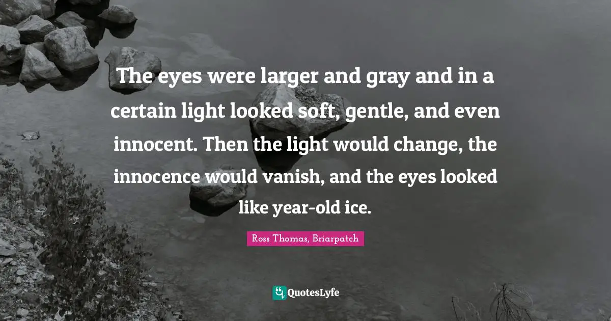 The eyes were larger and gray and in a certain light looked soft, gentle, and even innocent. Then the light would change, the innocence would vanish, and the eyes looked like year-old ice.