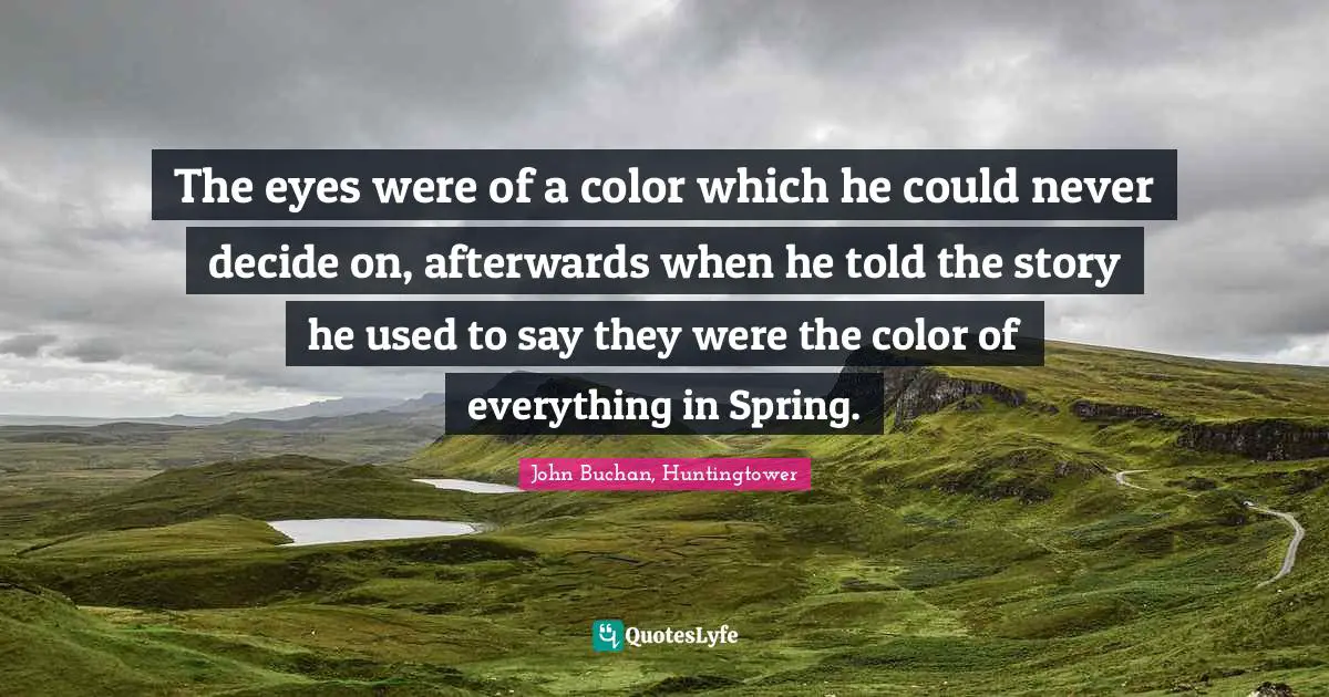 The eyes were of a color which he could never decide on, afterwards when he told the story he used to say they were the color of everything in Spring.