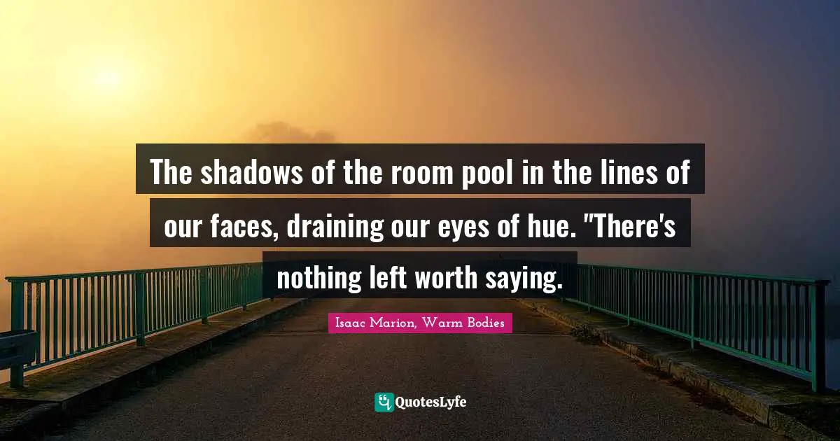 Shadows Quotes: "The shadows of the room pool in the lines of our faces, draining our eyes of hue. "There's nothing left worth saying."