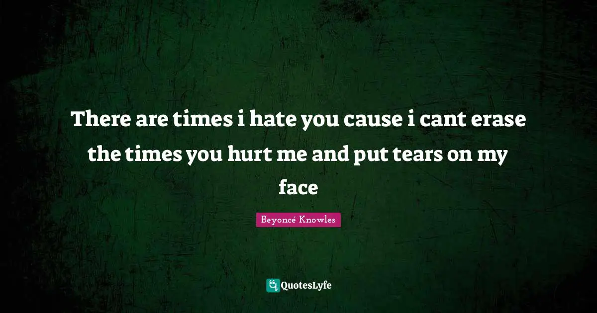 There are times i hate you cause i cant erase the times you hurt me and put tears on my face