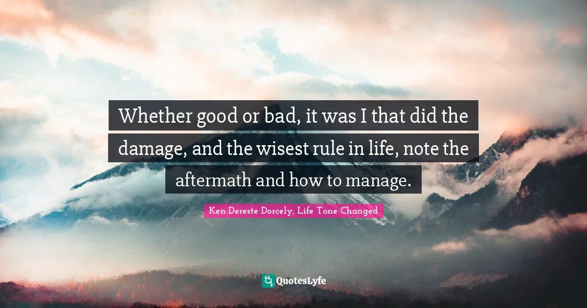 Ken Dereste Dorcely, Life Tone Changed Quotes: "Whether good or bad, it was I that did the damage, and the wisest rule in life, note the aftermath and how to manage."