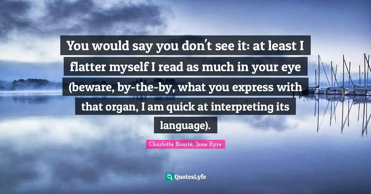 You would say you don't see it: at least I flatter myself I read as much in your eye (beware, by-the-by, what you express with that organ, I am quick at interpreting its language).