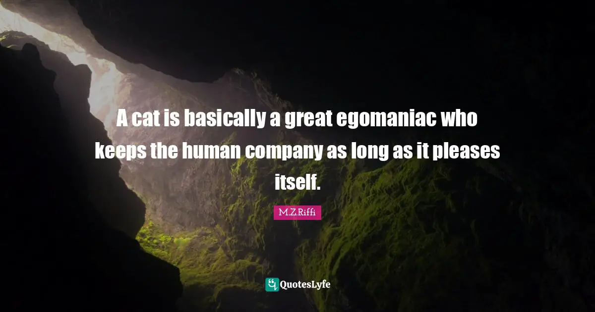 A cat is basically a great egomaniac who keeps the human company as long as it pleases itself.