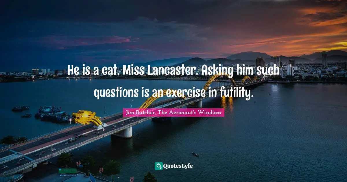 He is a cat, Miss Lancaster. Asking him such questions is an exercise in futility.