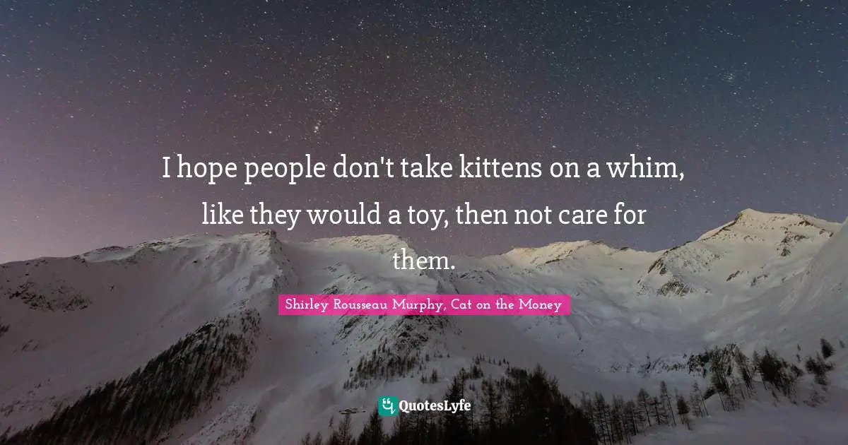 I hope people don't take kittens on a whim, like they would a toy, then not care for them.
