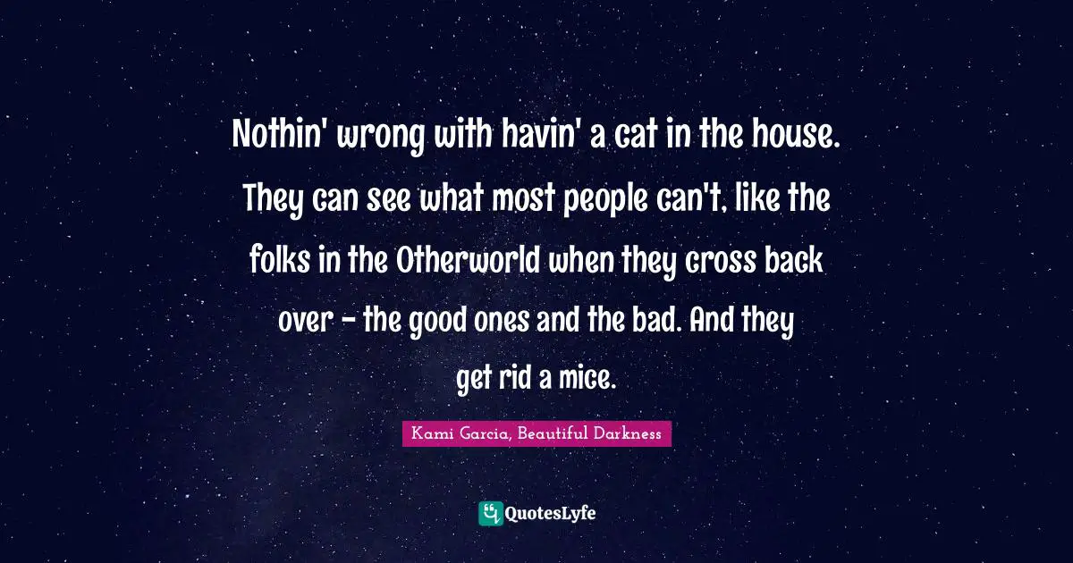 Nothin' wrong with havin' a cat in the house. They can see what most people can't, like the folks in the Otherworld when they cross back over - the good ones and the bad. And they get rid a mice.