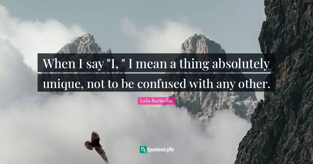 When I say "I, " I mean a thing absolutely unique, not to be confused with any other.