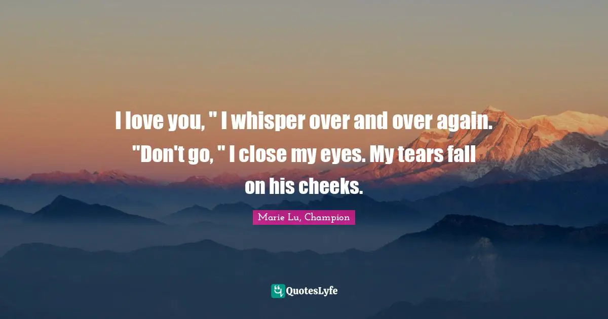 I love you, " I whisper over and over again. "Don't go, " I close my eyes. My tears fall on his cheeks.