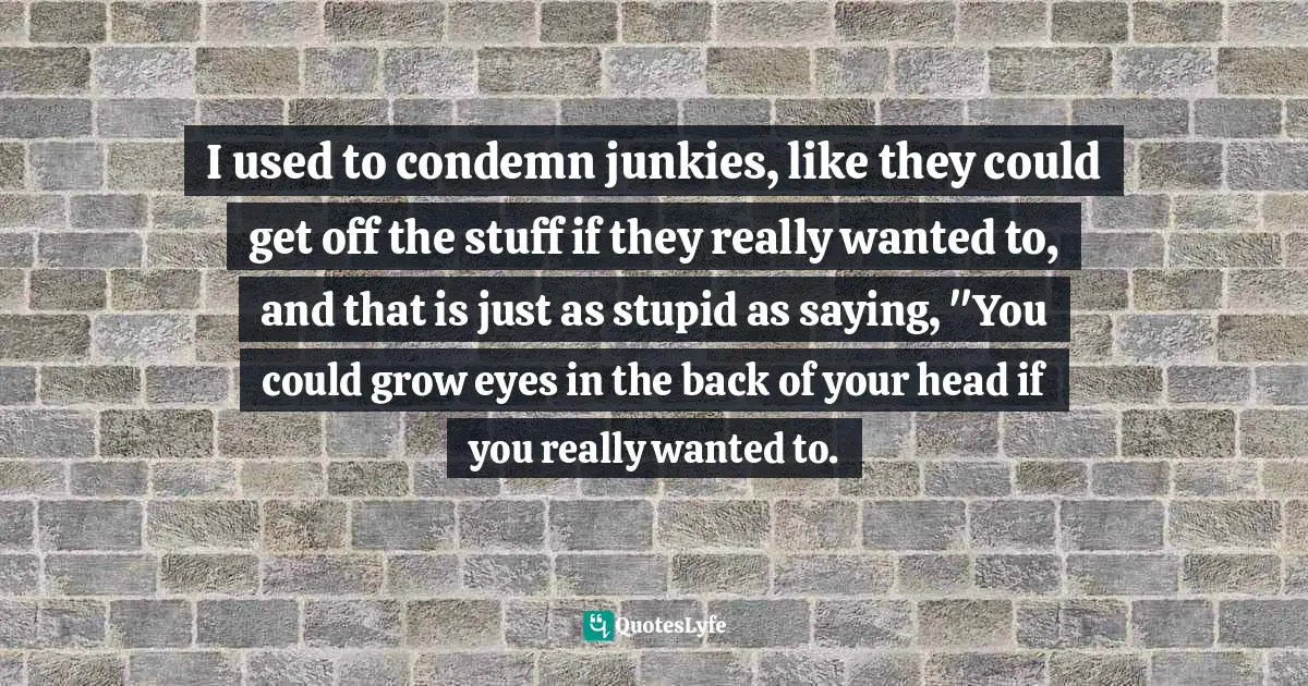 I used to condemn junkies, like they could get off the stuff if they really wanted to, and that is just as stupid as saying, "You could grow eyes in the back of your head if you really wanted to.
