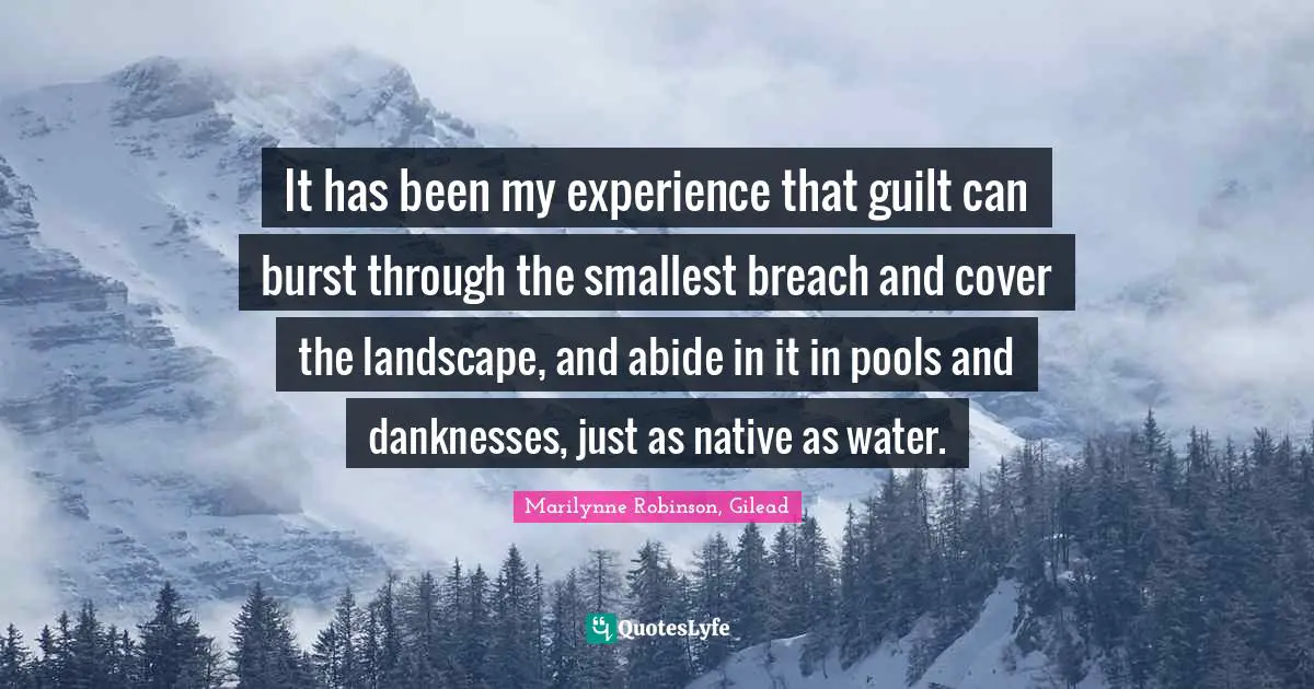 It has been my experience that guilt can burst through the smallest breach and cover the landscape, and abide in it in pools and danknesses, just as native as water.